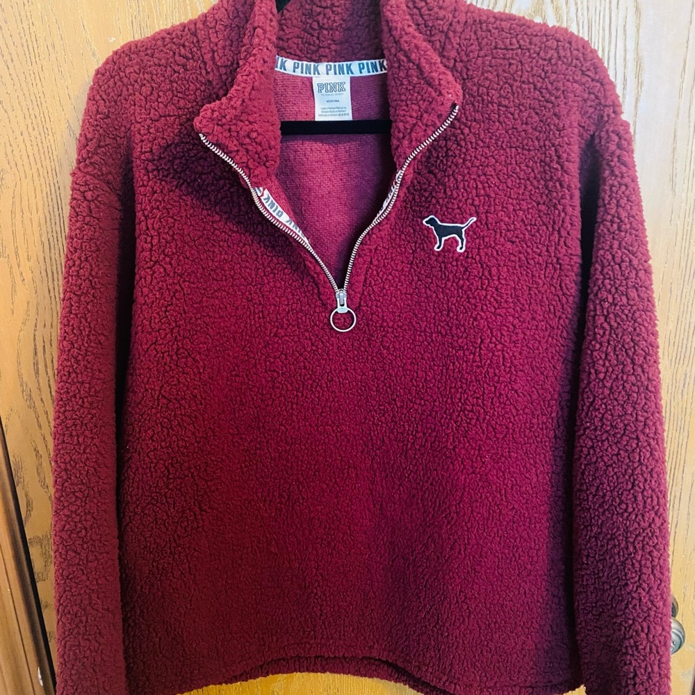 PINK Victoria's Secret Maroon Sherpa Pullover